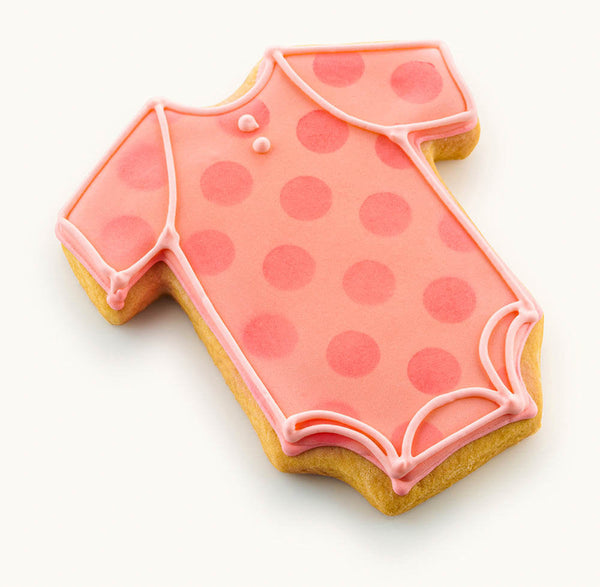 Baby Shower Girls Onesie Cookie with Polka Dots Peach