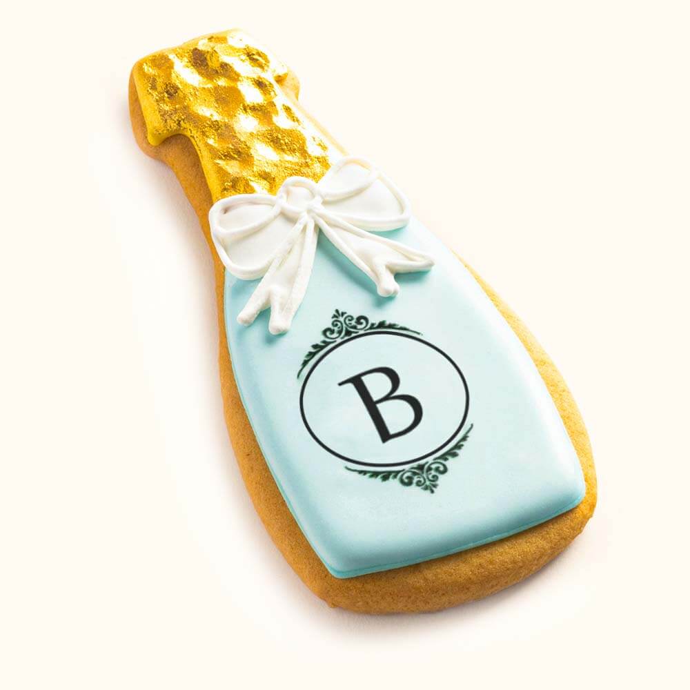 Champagne Bottle Engagement Cookies Blue