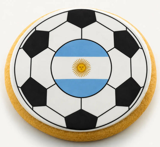 Argentina Flag Soccer Ball Cookie | Custom World Cup Decorated Sugar Cookie CustomCookies.com