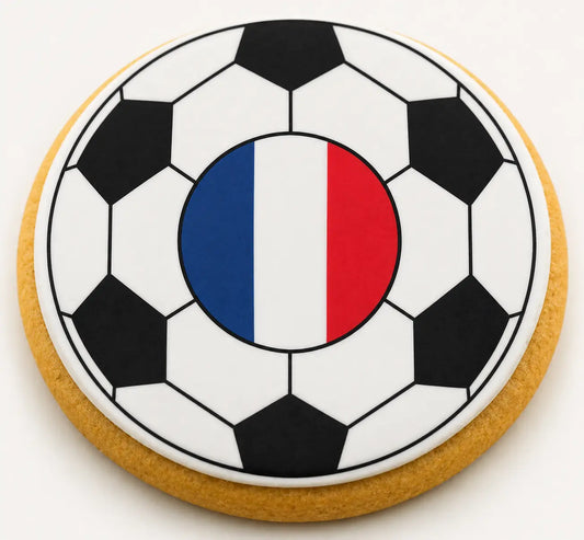 France Flag Soccer Ball Cookie | Custom World Cup Decorated Sugar Cookie CustomCookies.com