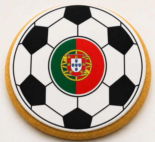 Portugal Flag Soccer Ball Cookie | Custom World Cup Decorated Sugar Cookie CustomCookies.com