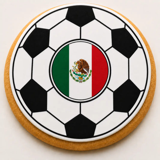 Mexico Flag Soccer Ball Cookie | Custom World Cup Decorated Sugar Cookie CustomCookies.com