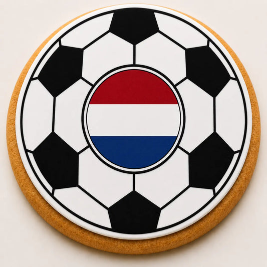 Netherlands Flag Soccer Ball Cookie | Custom World Cup Decorated Sugar Cookie CustomCookies.com