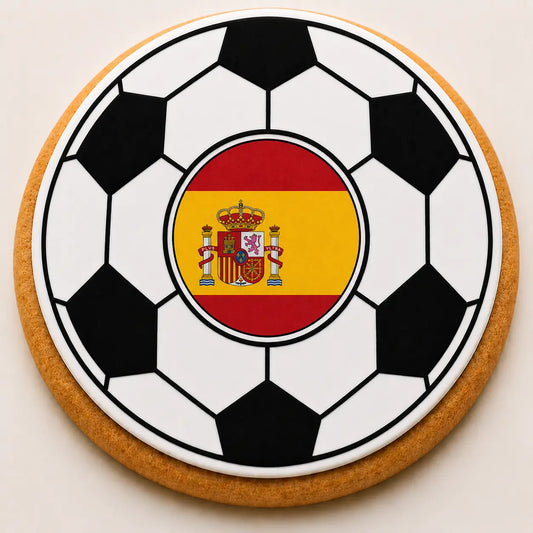 Spain Flag Soccer Ball Cookie | Custom World Cup Decorated Sugar Cookie CustomCookies.com