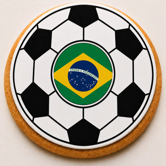 Brazil Flag Soccer Ball Cookie | Custom World Cup Decorated Sugar Cookie CustomCookies.com