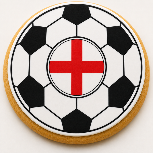England Flag Soccer Ball Cookie | Custom World Cup Decorated Sugar Cookie CustomCookies.com