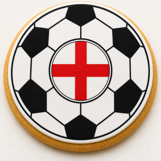 England Flag Soccer Ball Cookie | Custom World Cup Decorated Sugar Cookie CustomCookies.com