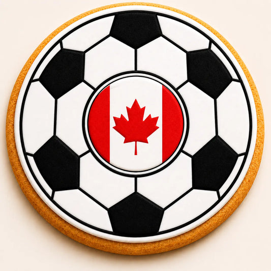 Canada Flag Soccer Ball Cookie | Custom World Cup Decorated Sugar Cookie CustomCookies.com