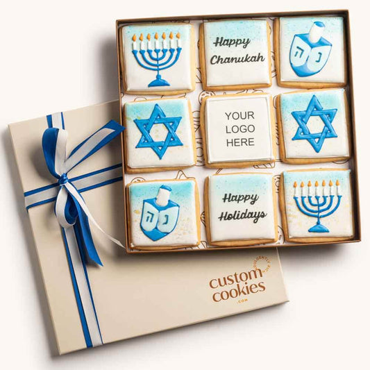 Customized Hanukkah Deluxe Cookie Gift Box CustomCookies.com