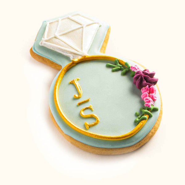 Floral Wedding Ring Cookies Blue