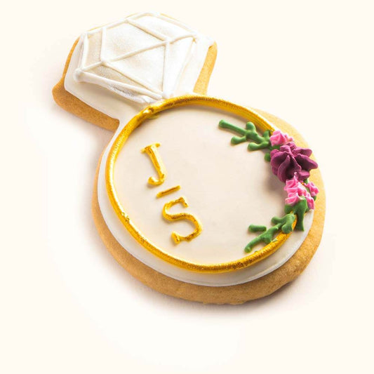 Floral Wedding Ring Cookies Gold