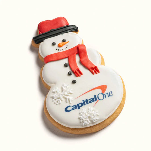 Holiday Themed Snowman Cookie, with Logo CustomCookies.com