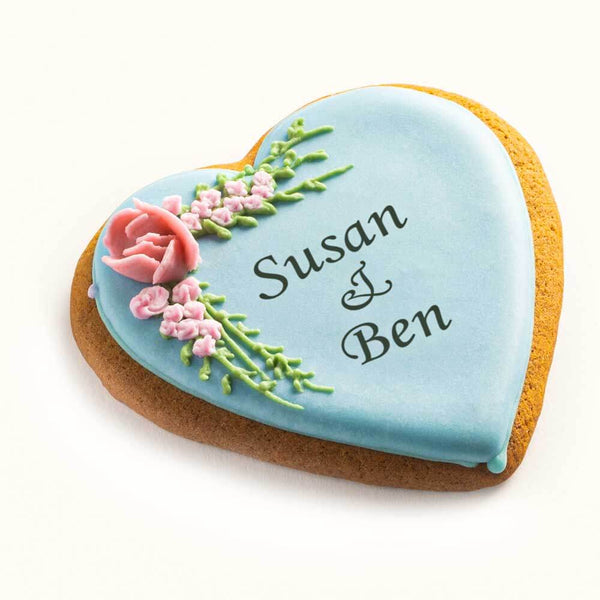 Wedding Heart Floral Cookie Blue