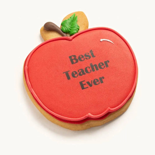 "Best Teacher Ever" Hand-Decorated Apple Cookie CustomCookies.com