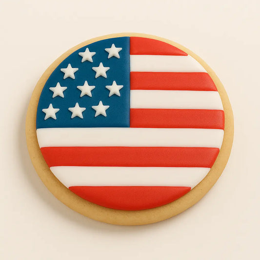 Round American Flag Cookie CustomCookies.com