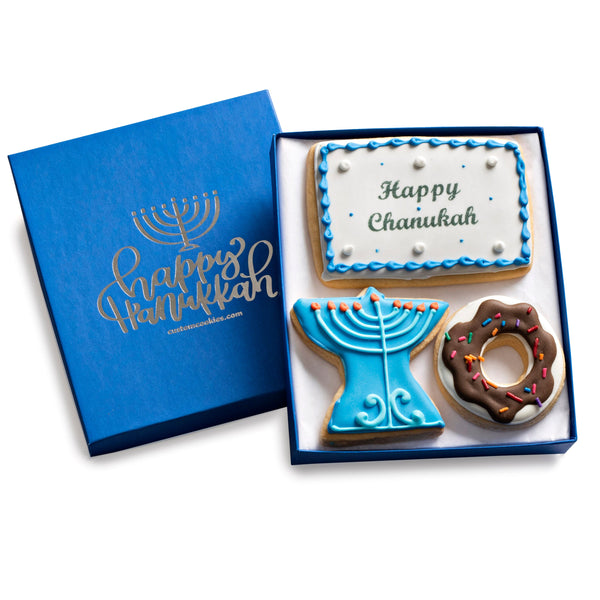 Hanukkah Cookie Gift Box 3 Set CustomCookies.com