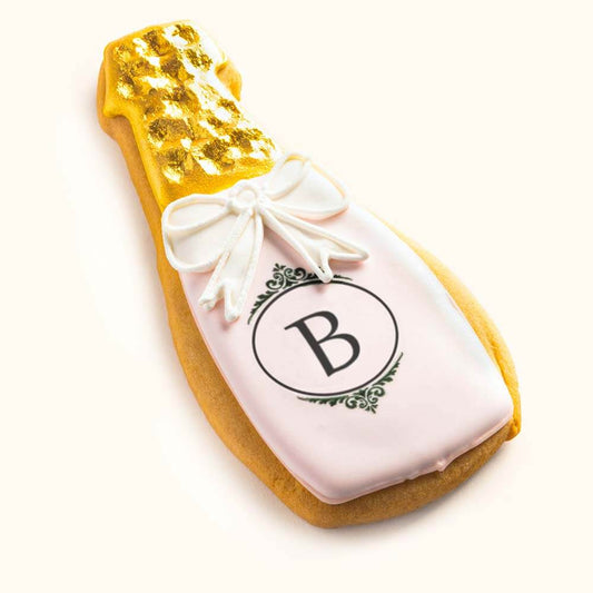 Champagne Bottle Engagement Cookies Pink