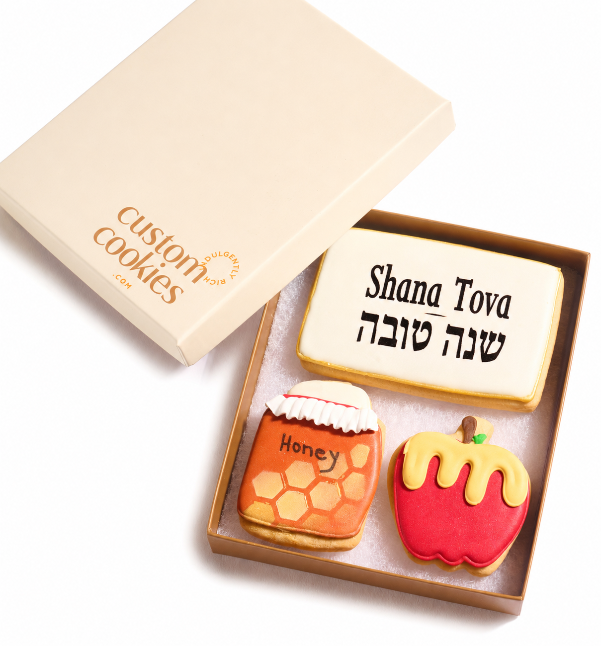 Rosh Hashanah Shana Tova Cookie Gift Box CustomCookies.com