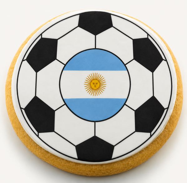 Custom soccer-themed logo cookie with personalized edible branding for events and promotions