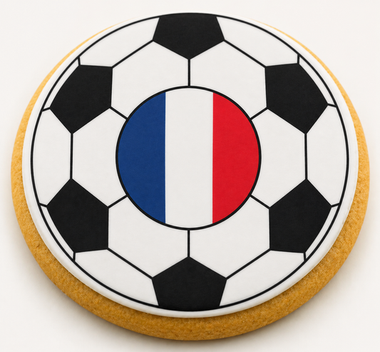 France Flag Soccer Ball Cookie | Custom World Cup Decorated Sugar Cookie CustomCookies.com