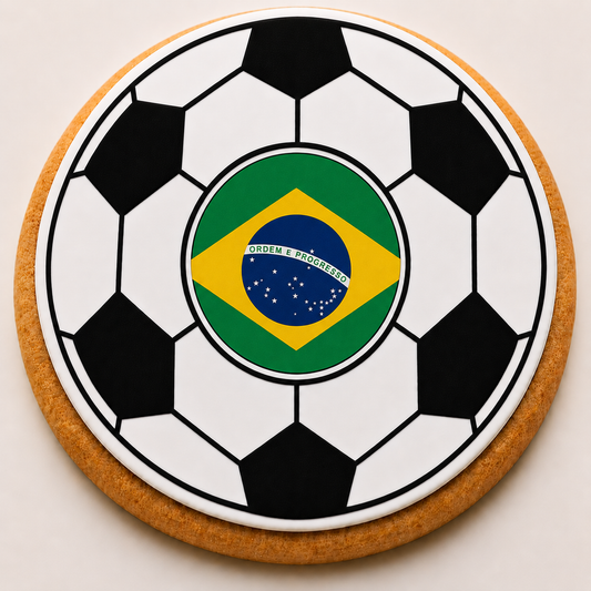 Brazil Flag Soccer Ball Cookie | Custom World Cup Decorated Sugar Cookie CustomCookies.com