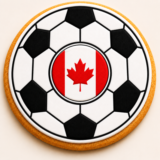 Canada Flag Soccer Ball Cookie | Custom World Cup Decorated Sugar Cookie CustomCookies.com