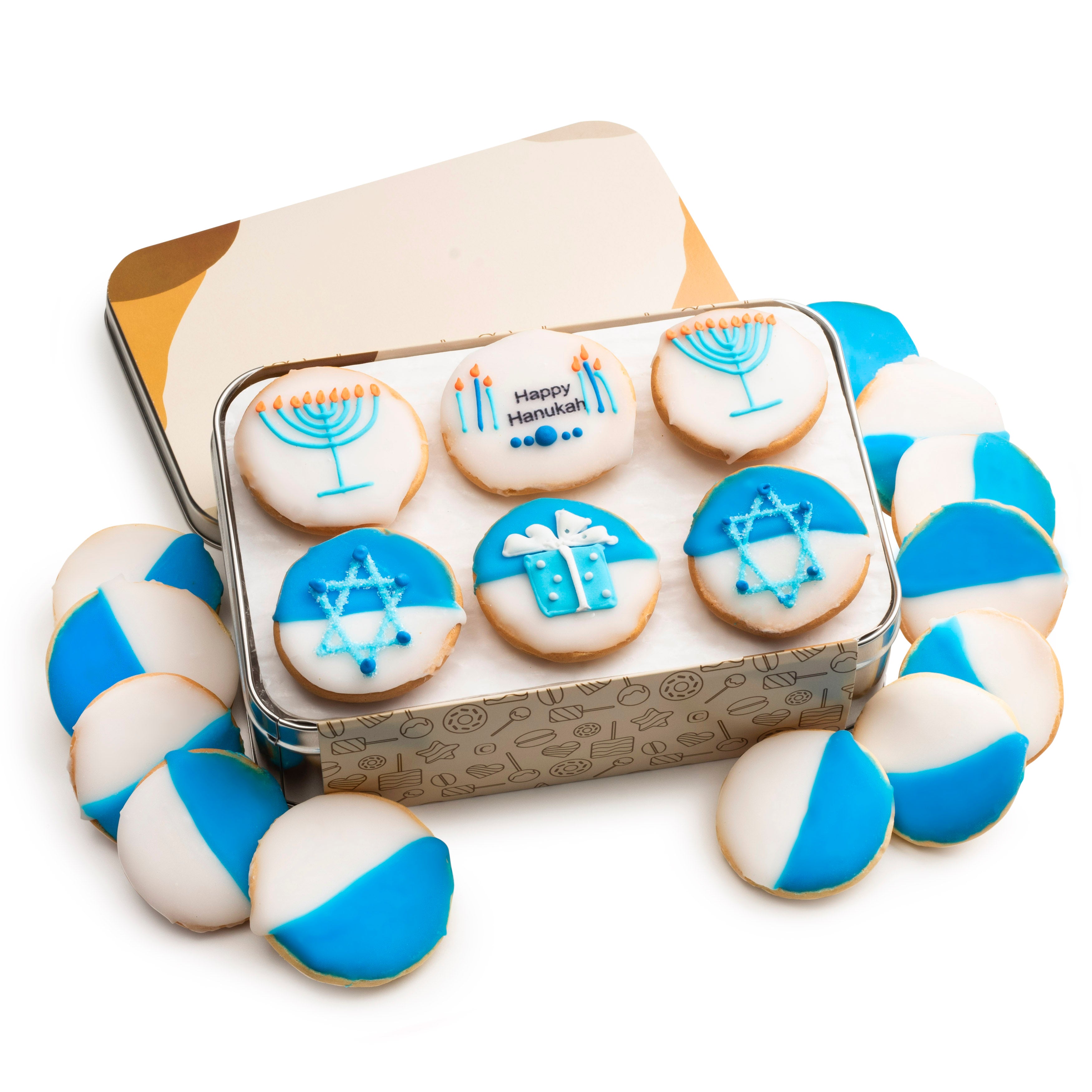 Decorated Hanukkah Black And White Cookies In Tin
