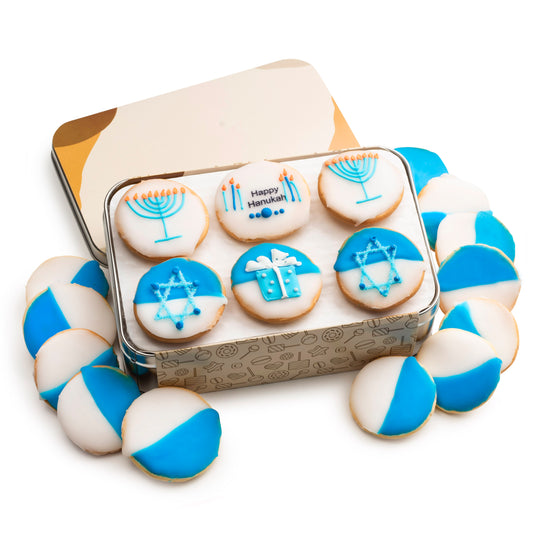 Decorated Hanukkah Black And White Cookies In Tin