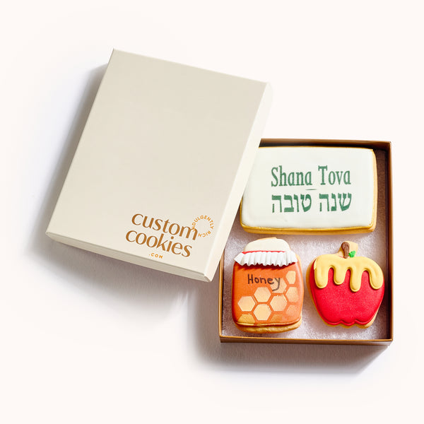 Rosh Hashanah Shana Tova Cookie Gift Box CustomCookies.com