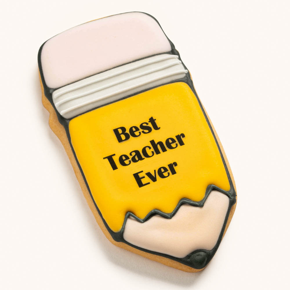 Best Teacher Ever Hand-Decorated Pencil Cookie CustomCookies.com