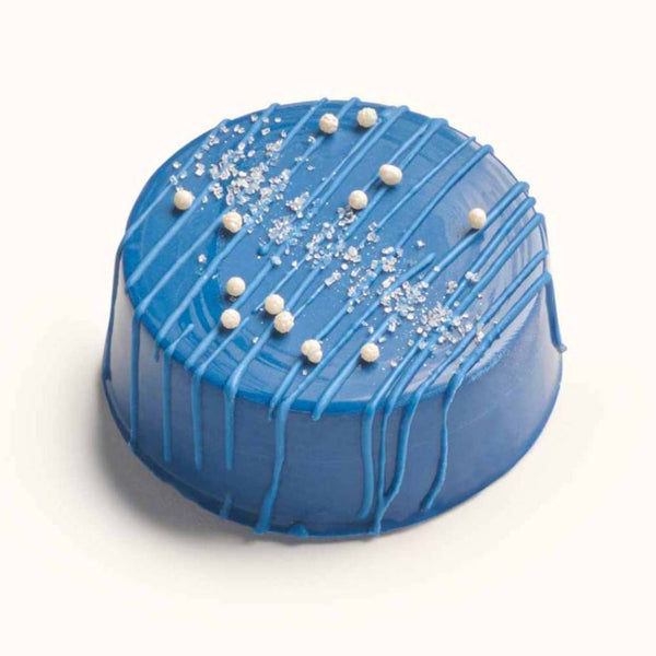 Customizable gourmet chocolate covered cookies with school color drizzle and decorative sprinkles for party favors